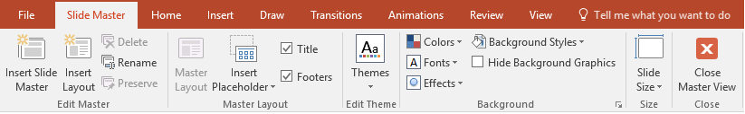 PowerPoint slide master menu