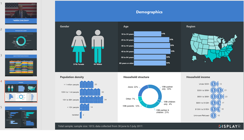 Demographics dashboard example from Displayr