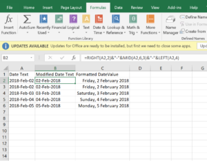 Excel table convert dates