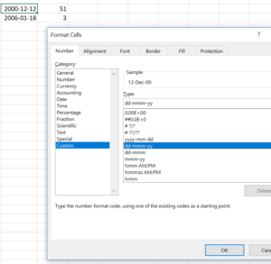 Excel table format cells dates