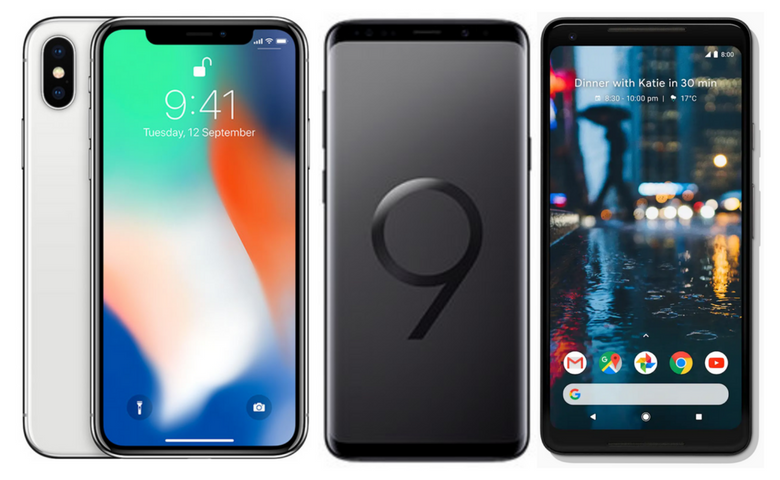 iPhone X, Galaxy S9, and Pixel 2