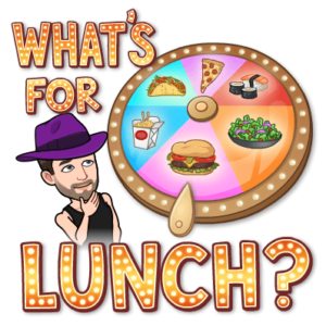 bitmoji of Matt asking "what's for lunch?"