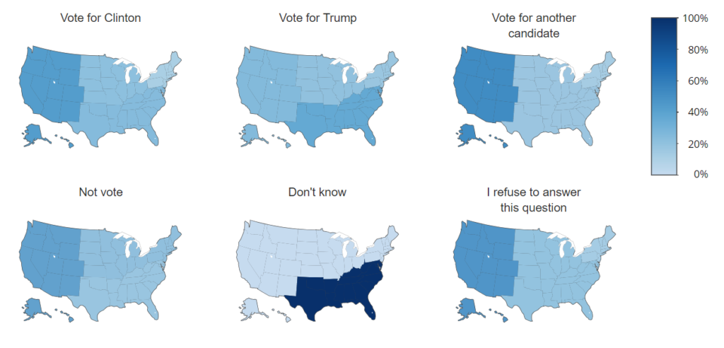 geographic small multiples graph showing results of the 2016 US election