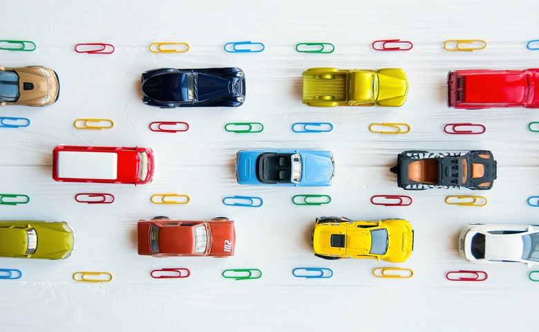 toy cars on white background