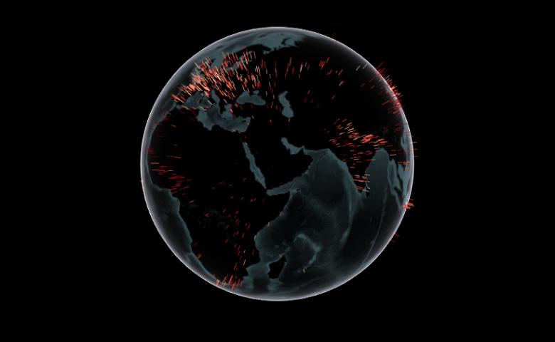 globe showing meteorite landings