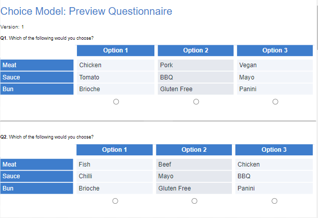 conjoint questionnaire