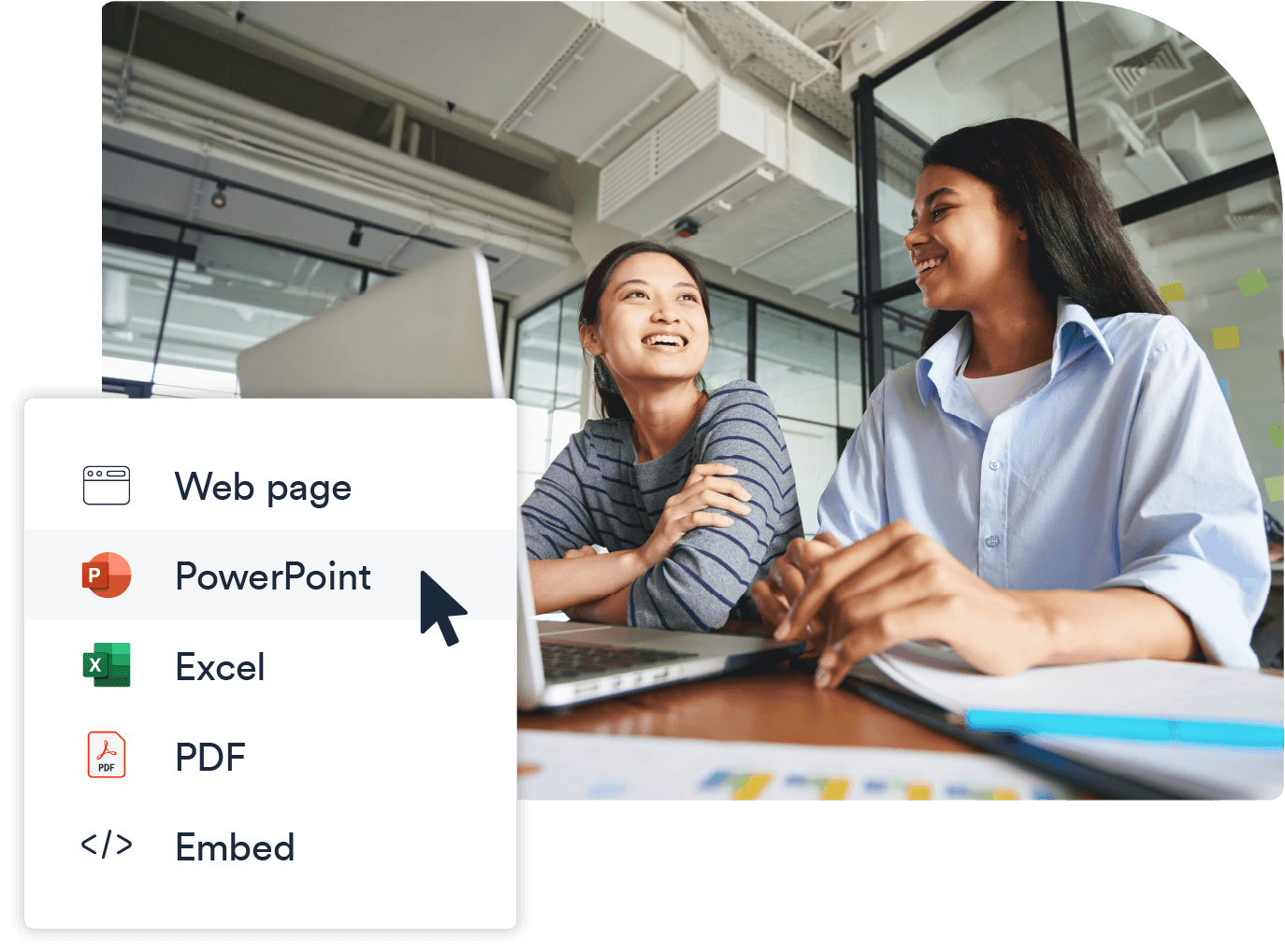 Easily publish, embed, or export your pictograph to PowerPoint