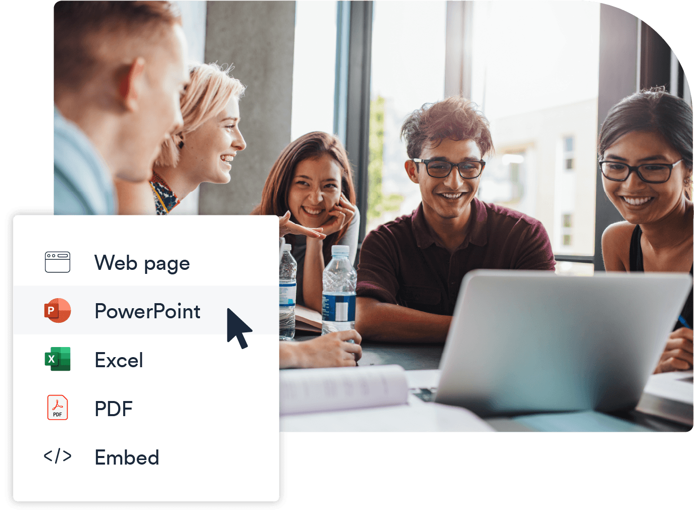 Easily publish, embed, or export your area chart to PowerPoint